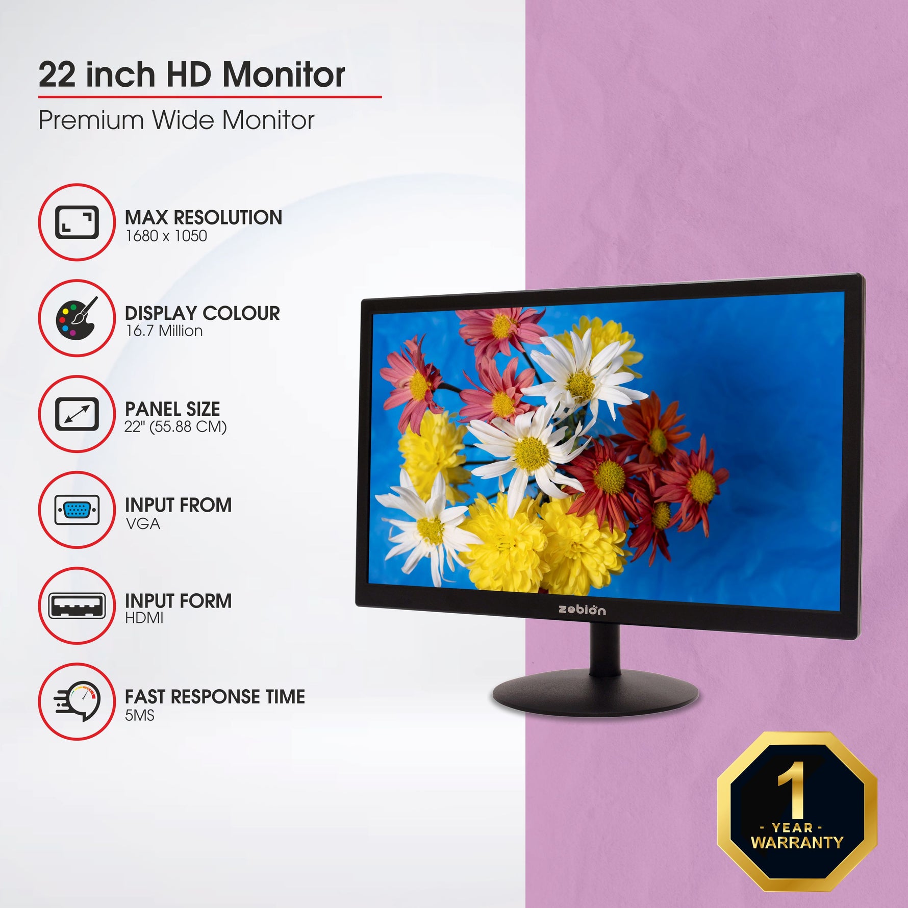 Zebion 22 INCHES HD LED Monitor