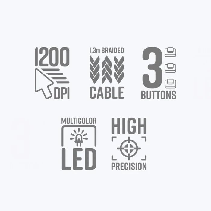 ZEBRONICS Zeb Scorpio Pro with a High-Performance Gold-Plated USB Mouse: 3 Buttons, Multi-Color LED Lights,High-Resolution Sensor with 1.3 metre Braided Cable, and DPI Switch(Black)