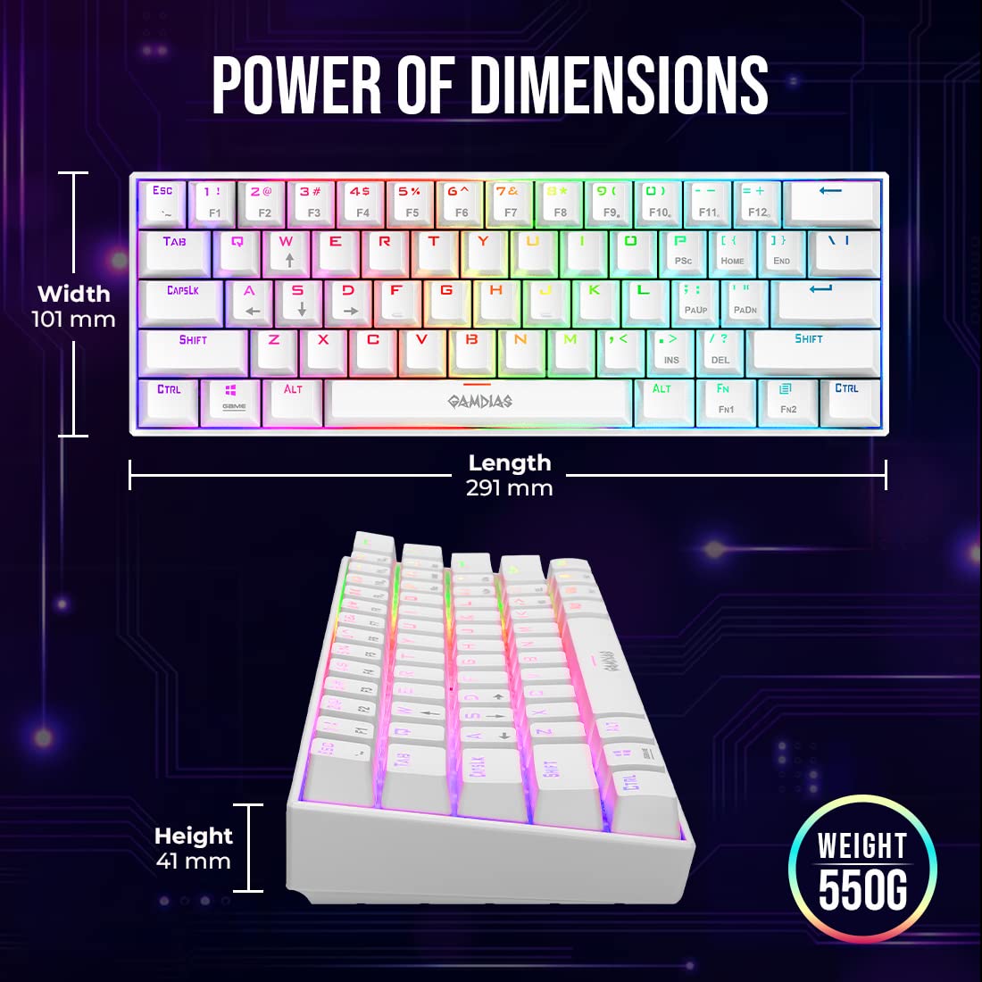 GAMDIAS HERMES E3 White RGB Mechanical Gaming Keyboard (Blue Switch)