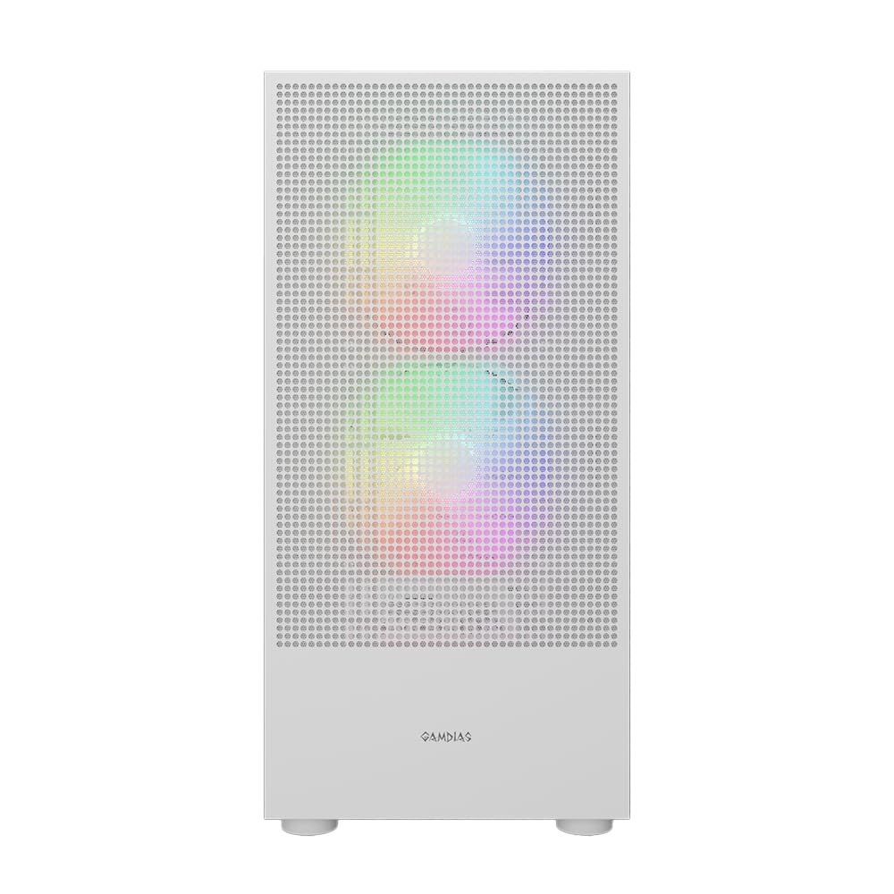 Gamdias Talos E3 Mesh Elite, E-ATX Mid Tower Gaming PC Case w/Tempered Glass, Built-in 2x140mm & 1x120mm PWM ARGB Fans, Up to Radiators/AIO 360mm, 390mm GPU/VGA RTX 40 Series, 180mm CPU Cooler-White