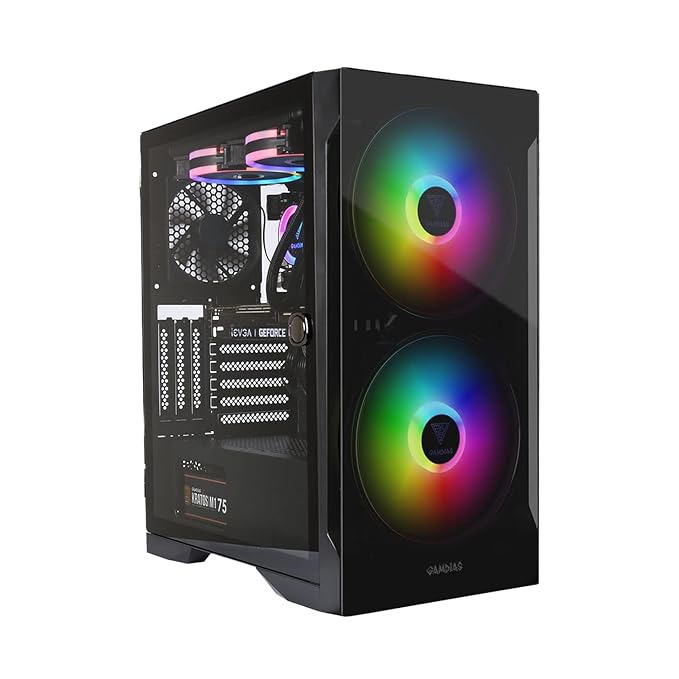 Gamdias Black Mid Tower Cabinet | Apollo E2 Elite | Built-in 2 ARGB Fans | Dust Filters | Tool Free Installation Tempered Glass Panel Swing Door | One Touch RGB Lighting Control