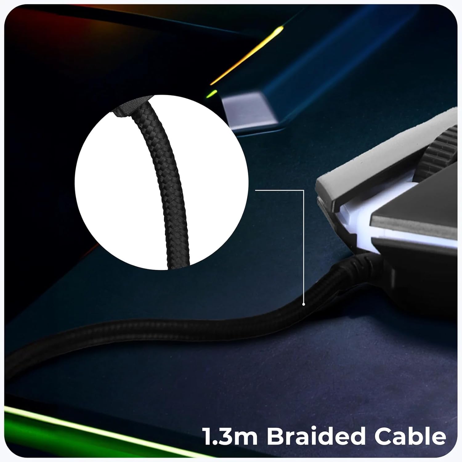 ZEBRONICS Zeb Scorpio Pro with a High-Performance Gold-Plated USB Mouse: 3 Buttons, Multi-Color LED Lights,High-Resolution Sensor with 1.3 metre Braided Cable, and DPI Switch(Black)