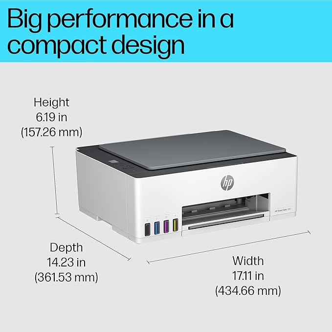 HP Smart Tank 580 All-in-One WiFi Colour Printer | 1 Extra Black Ink Bottle | 1+1 Year Extended Warranty on Registration| Up to 8000 Black & 6000 Colour Prints I Print,Scan & Copy for Office/Home