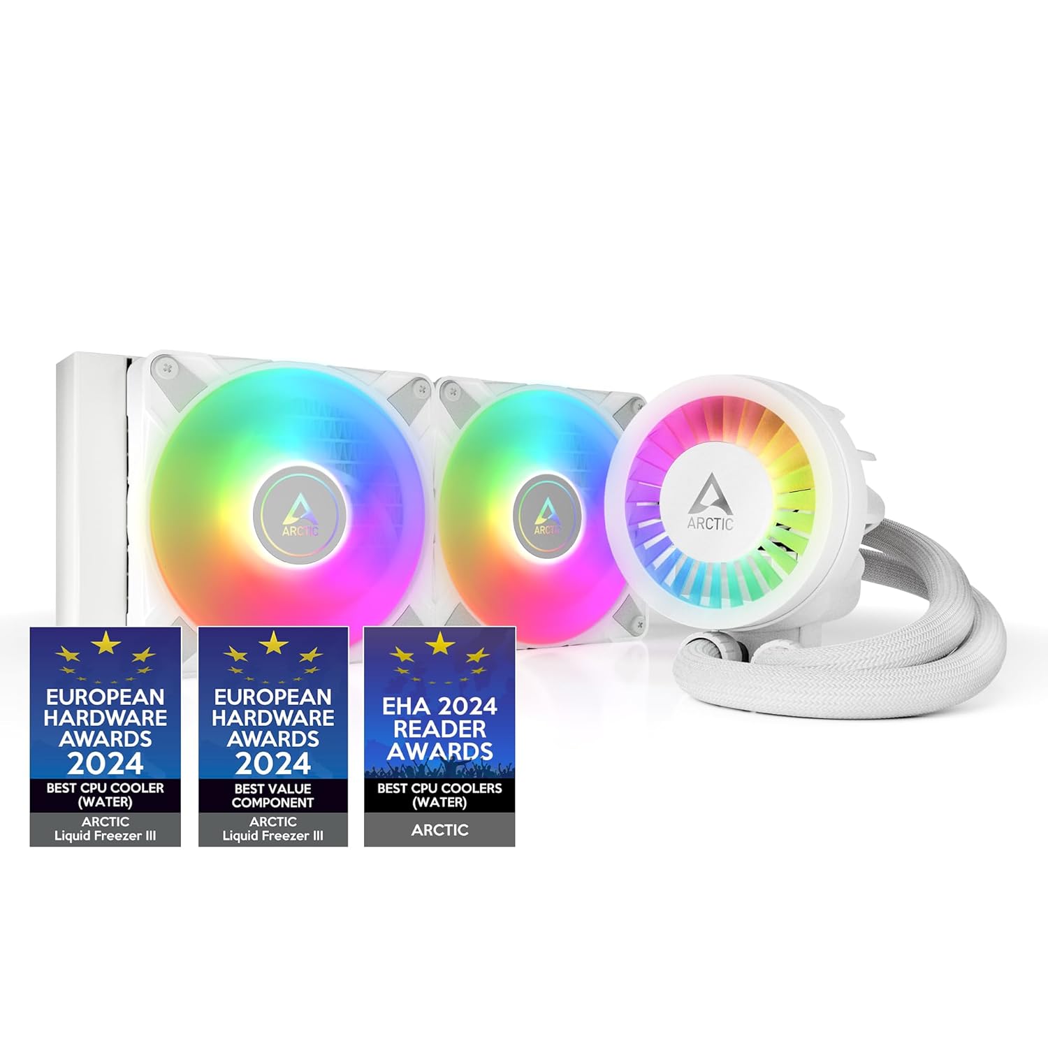 ARCTIC Liquid Freezer III 240 A-RGB - CPU AIO Water Cooler, Water Cooling PC, Intel & AMD, Efficient PWM-Controlled Pump, Fan: 200–2000 RPM, LGA1851 and LGA1700 Contact Frame - White