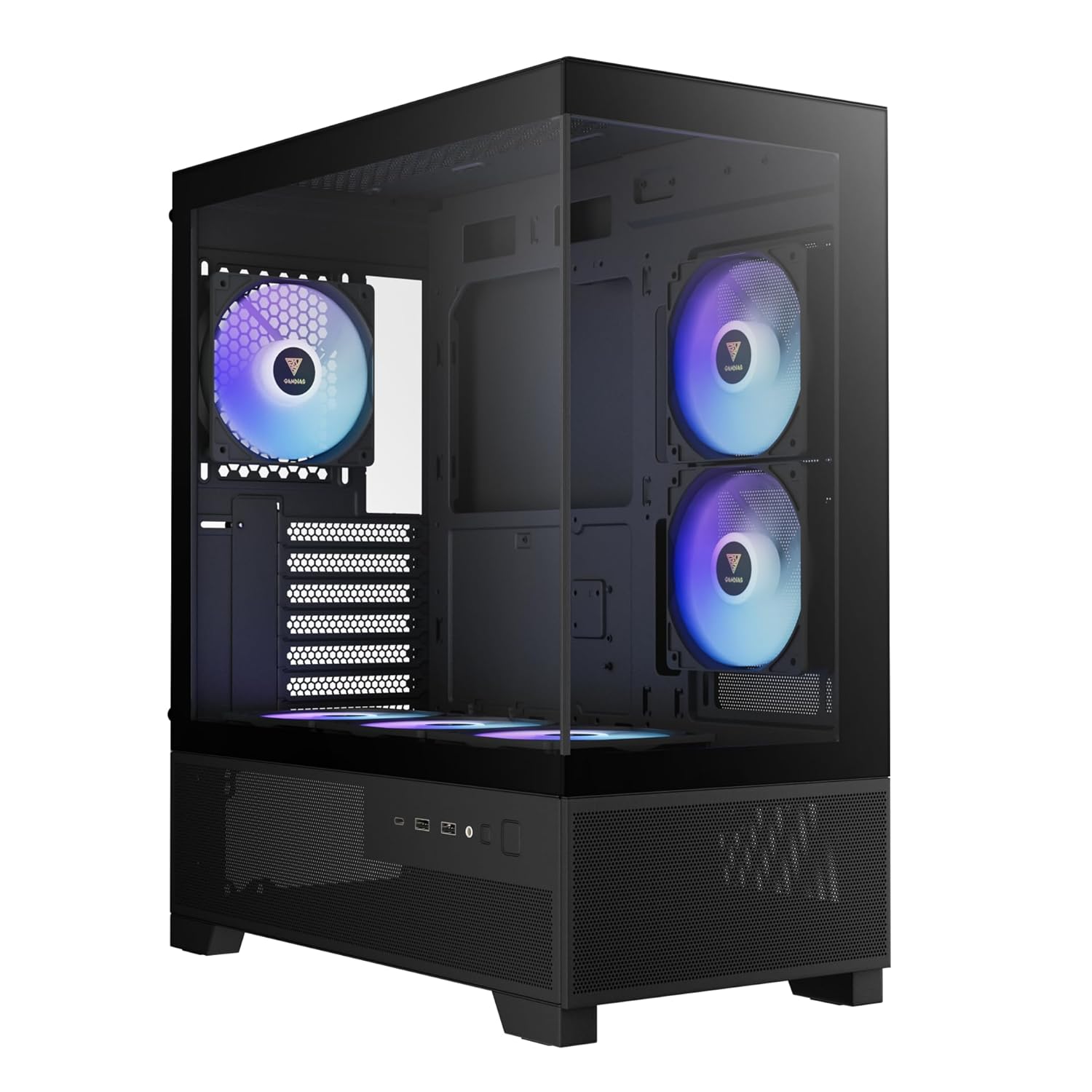 GAMDIAS Aura GC12 ARGB - Panoramic Argb MID-Tower CASE/Gaming Cabinet | 6 Built-in 120mm ARGB Fans, Supports Mini-ITX, Micro-ATX, and ATX, AIO Support Top: 360mm, 280mm/ Side: 240mm/ Rear: 120mm