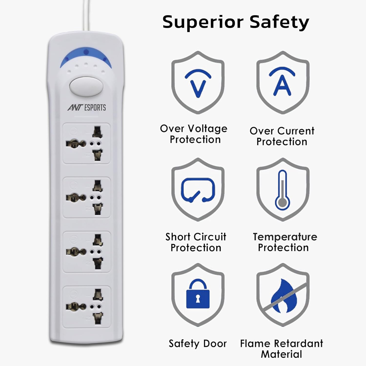 Ant Esports PS400 Power Strip with 4 Universal Socket (White) Power Strip