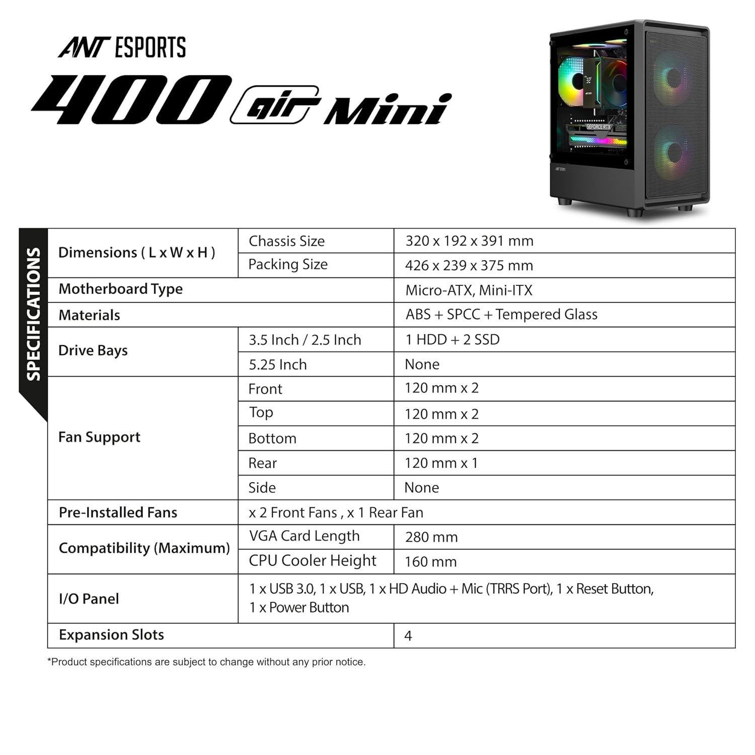 ANT Esports 400 AIR Mini Gaming PC Cabinet | High Airflow