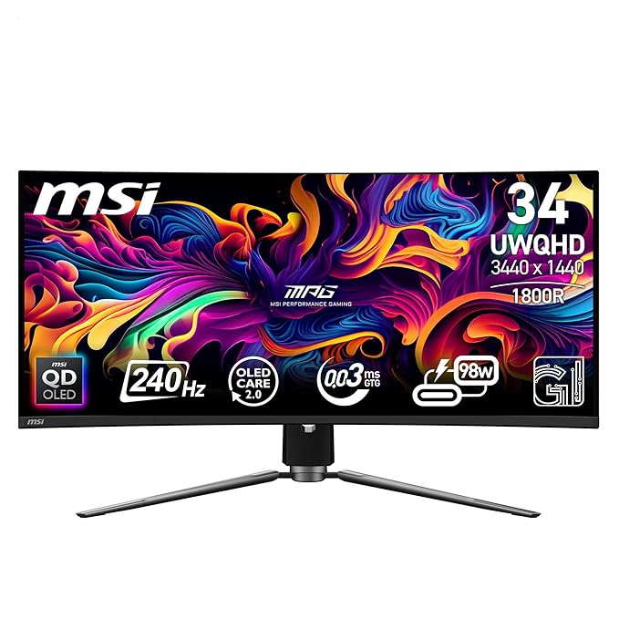 MSI MPG 341CQPX QD-OLED | 34 Inch Curved 1440p UWQHD (2K) 240Hz OLED 0.03ms