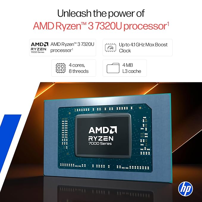 HP 15, AMD Ryzen 3 7320U (8GB DDR4, 512GB SSD) FHD, Anti-Glare, Micro-Edge, 15.6''/39.6cm, Win11, M365 Basic(1yr)* Office24, Silver, 1.59kg, fc0500AU, FHD Camera w/Privacy Shutter Laptop