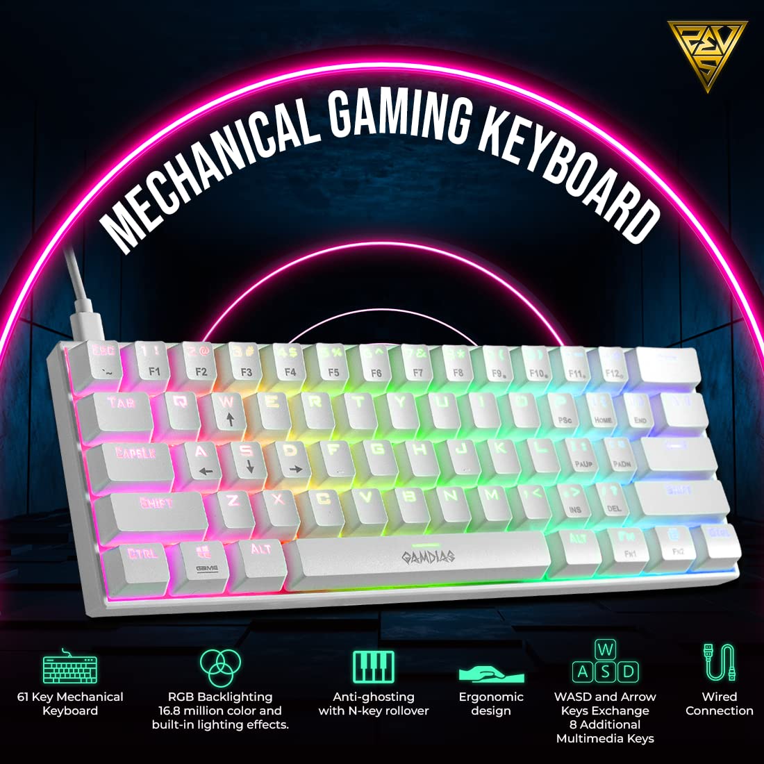 GAMDIAS HERMES E3 White RGB Mechanical Gaming Keyboard (Blue Switch)