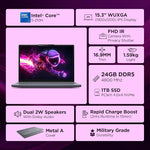 Lenovo IdeaPad Slim 3 14th Gen Intel Core 5 210H 15.3 inch (38.8cm) WUXGA IPS Laptop (24GB RAM/1TB SSD/Windows 11/Office Home 2024/Backlit Keyboard/1Yr ADP Free/Grey/1.6Kg), 83K4004VIN