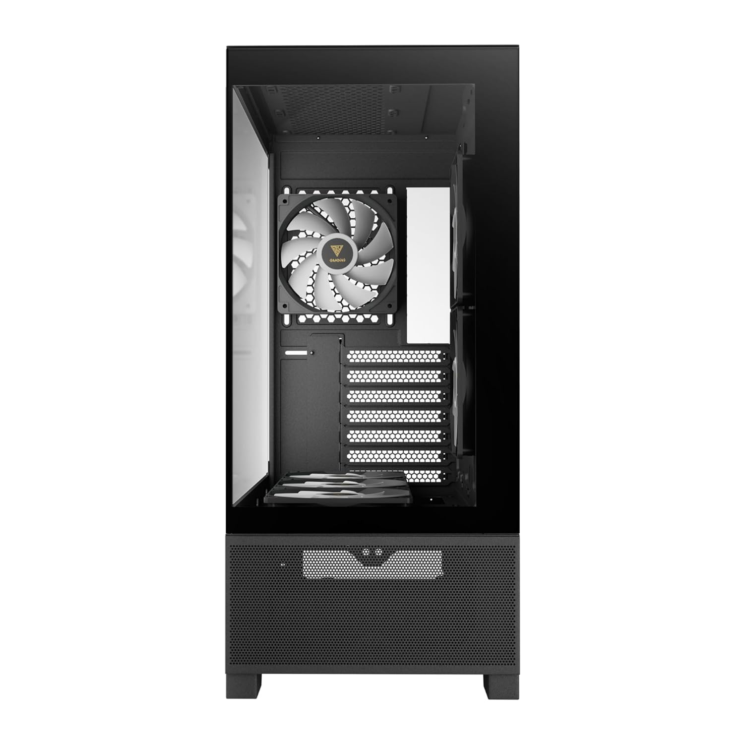 GAMDIAS Aura GC12 ARGB - Panoramic Argb MID-Tower CASE/Gaming Cabinet | 6 Built-in 120mm ARGB Fans, Supports Mini-ITX, Micro-ATX, and ATX, AIO Support Top: 360mm, 280mm/ Side: 240mm/ Rear: 120mm