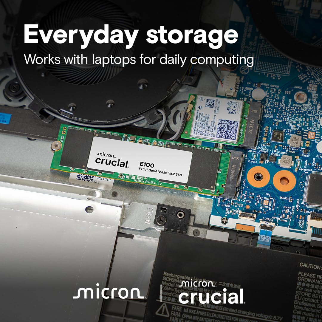 Crucial E100 480GB NVMe PCIe Gen4 Internal SSD – M.2 2280
