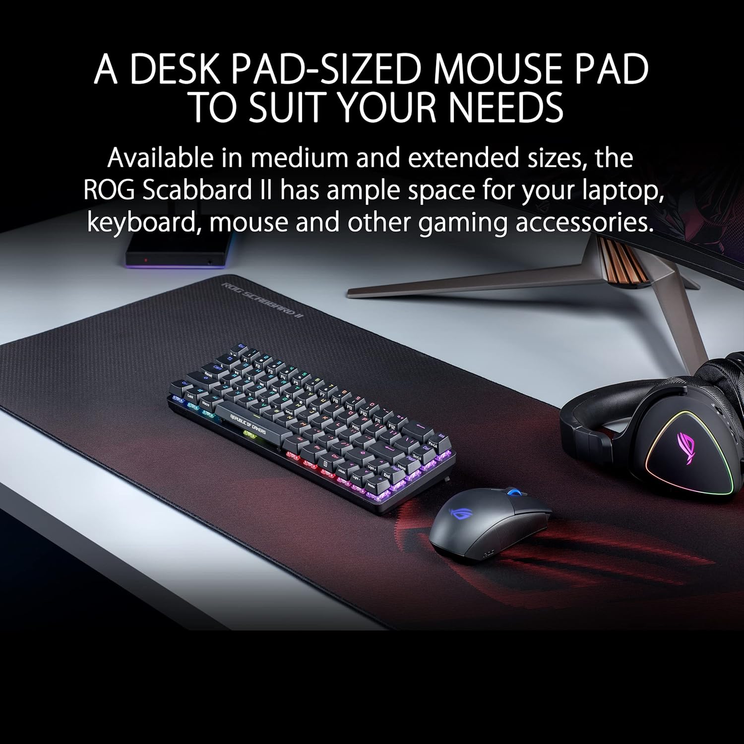 ASUS ROG Scabbard II Gaming Mouse Pad - Protective Nano Coating Surface Repels Water-Oil-Dust, Anti-Fray Flat Stitched Edges, Non-Slip Rubber Base, Optimized Surface for Smooth Glide and Comfort