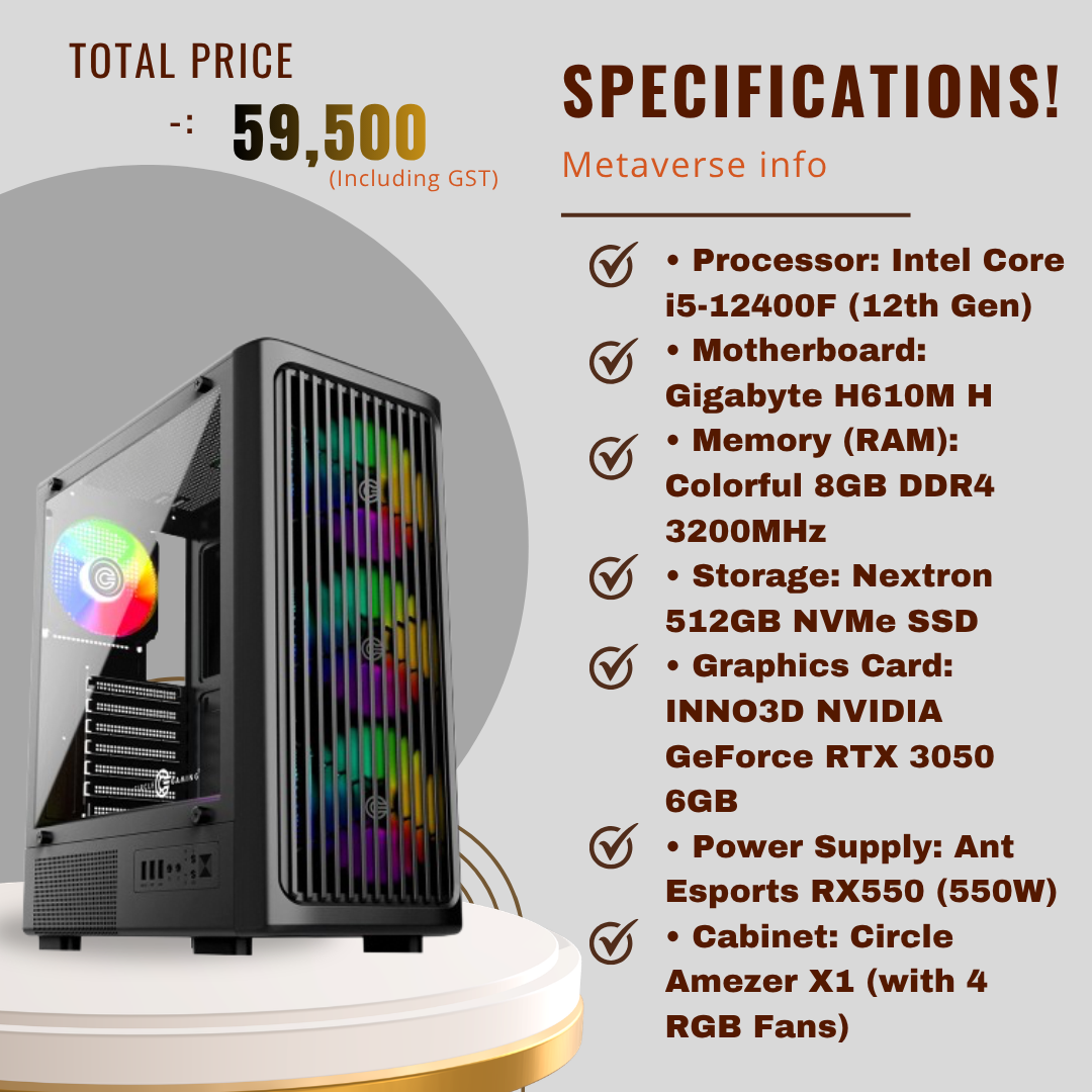 Intel Core i5 12400F Gaming PC (RTX 3050 6GB, 512GB NVMe, RGB)