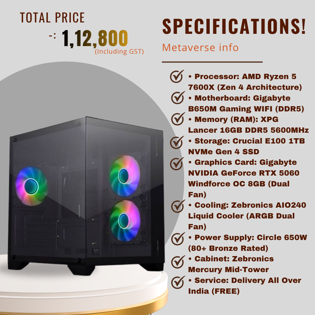 AMD Ryzen 5 7600X Gaming PC (RTX 5060 8GB, 16GB DDR5, 1TB Gen4 SSD)