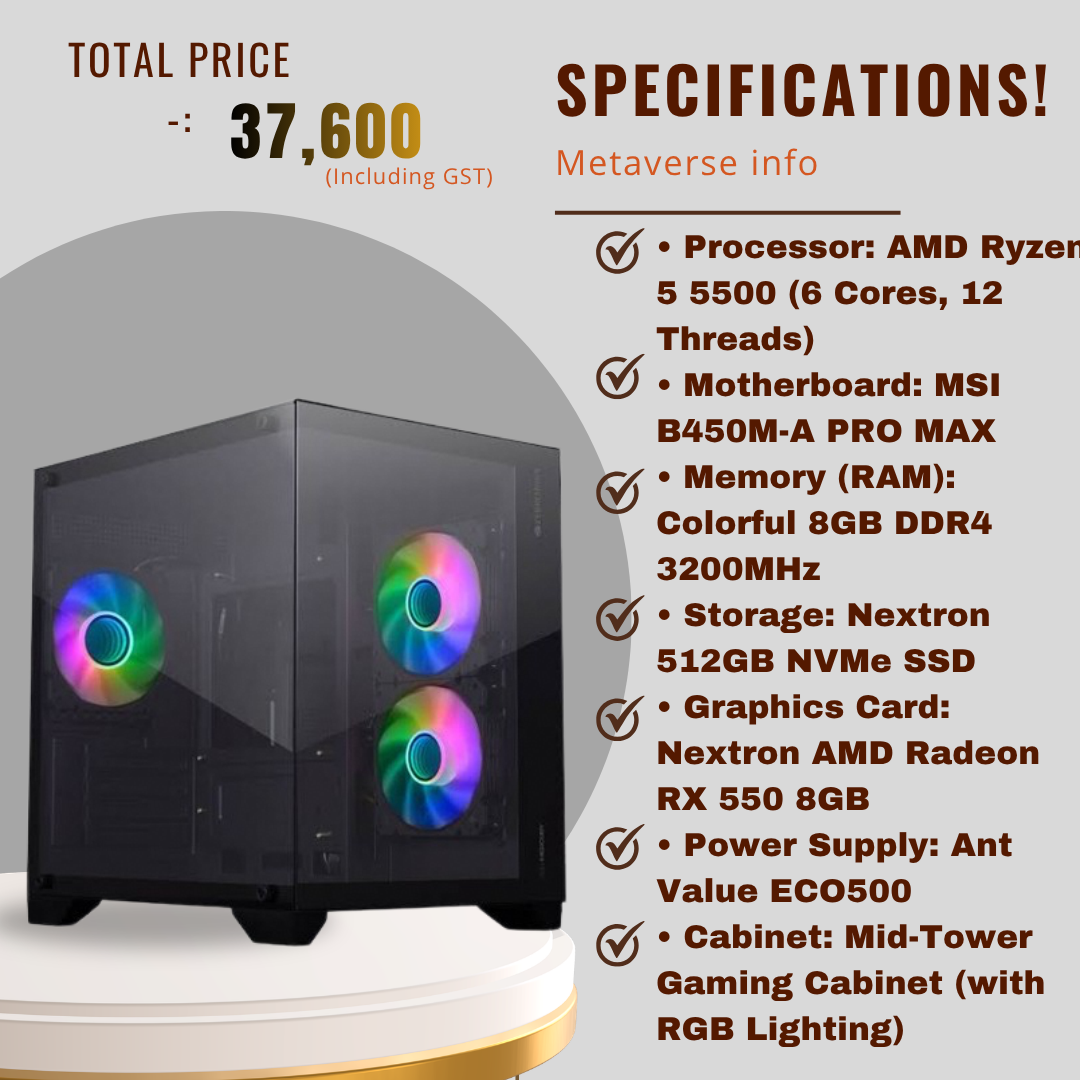 AMD Ryzen 5 5500 Gaming PC (RX 550 8GB, 8GB RAM, 512GB NVMe)