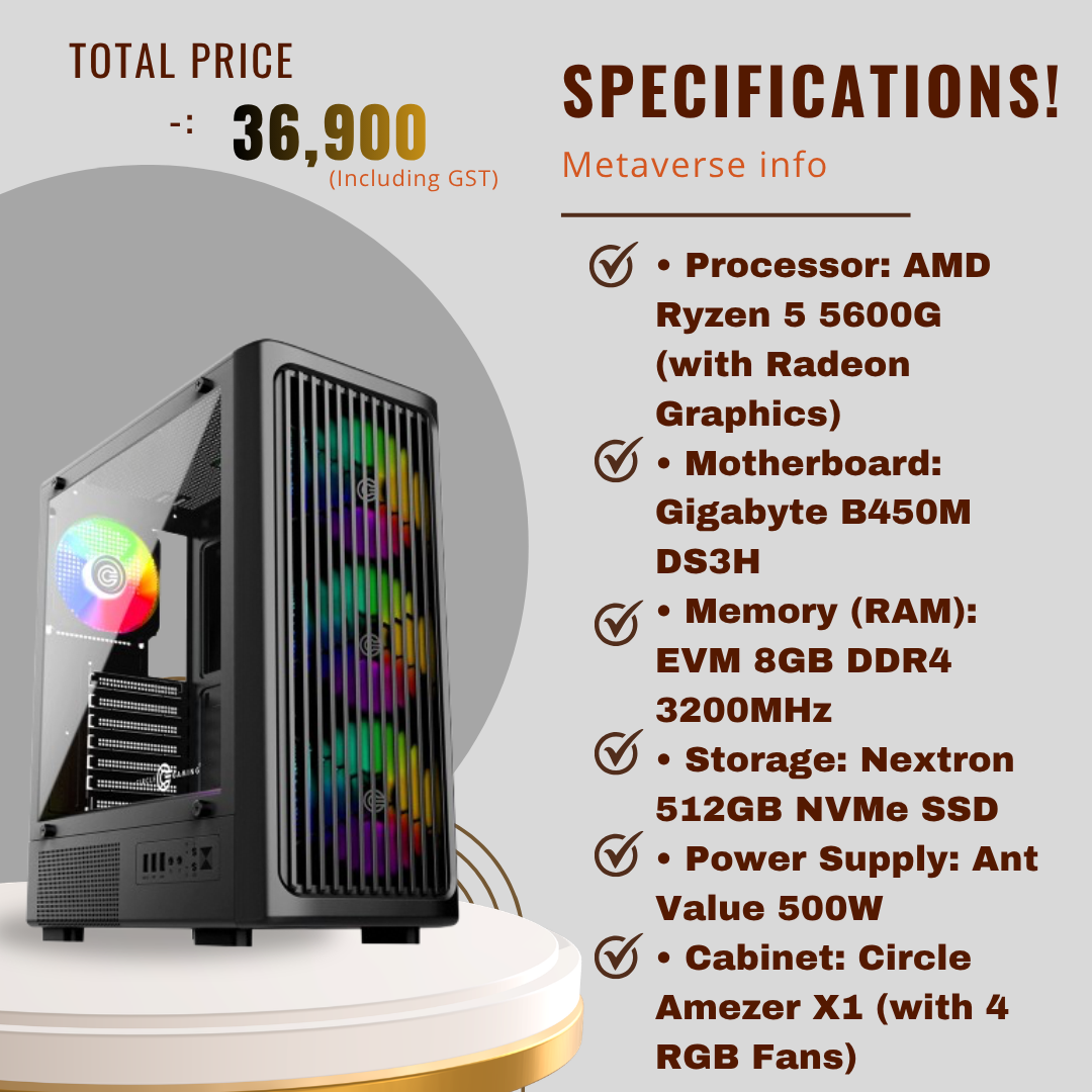 AMD Ryzen 5 5600G Gaming PC (8GB RAM, 512GB SSD, RGB Fans)