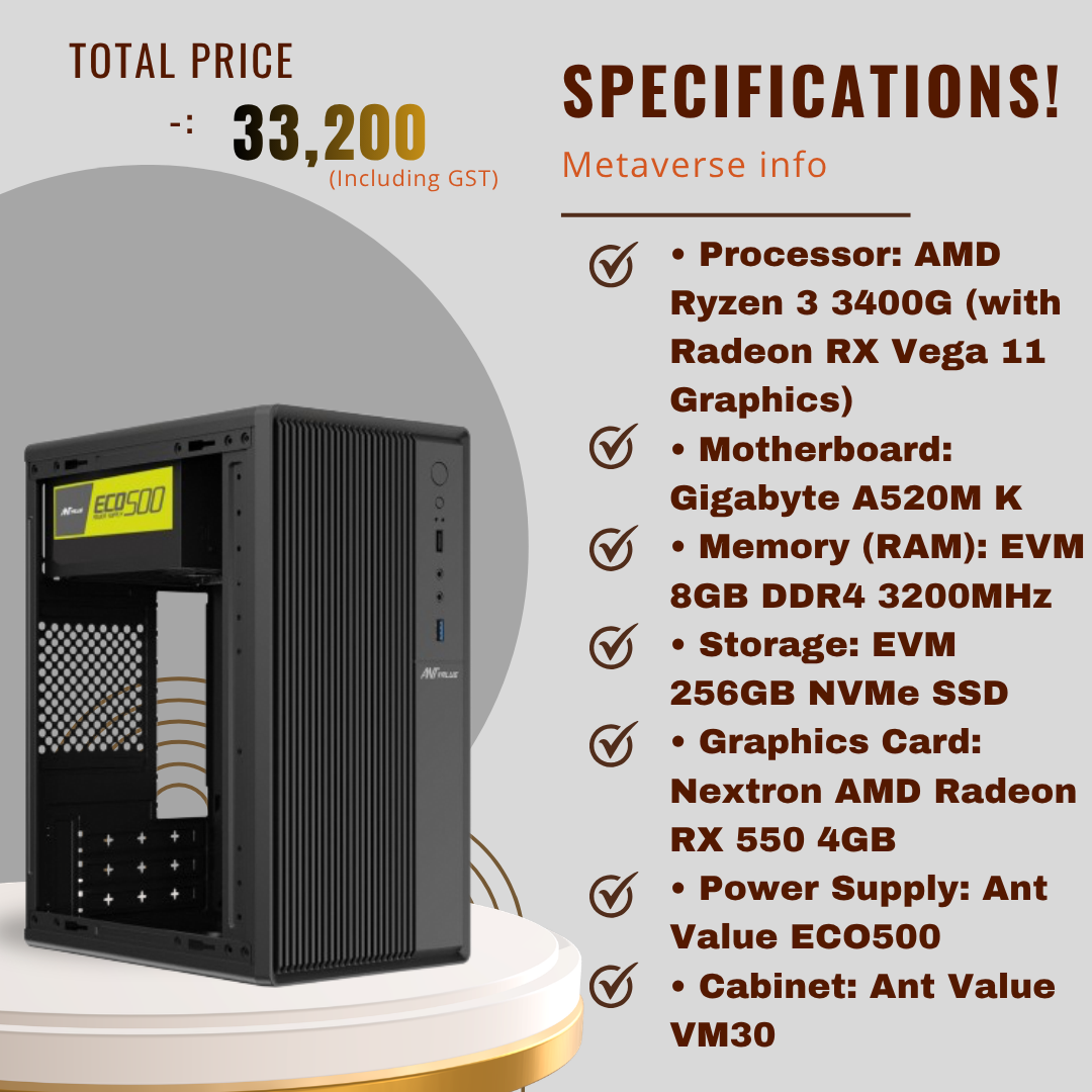 AMD Ryzen 3 3400G Gaming PC (RX 550 4GB, 8GB RAM, 256GB SSD)