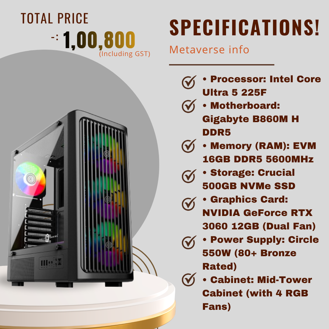 Intel Core Ultra 5 225F Gaming PC (RTX 3060 12GB, 16GB DDR5, 500GB NVMe)