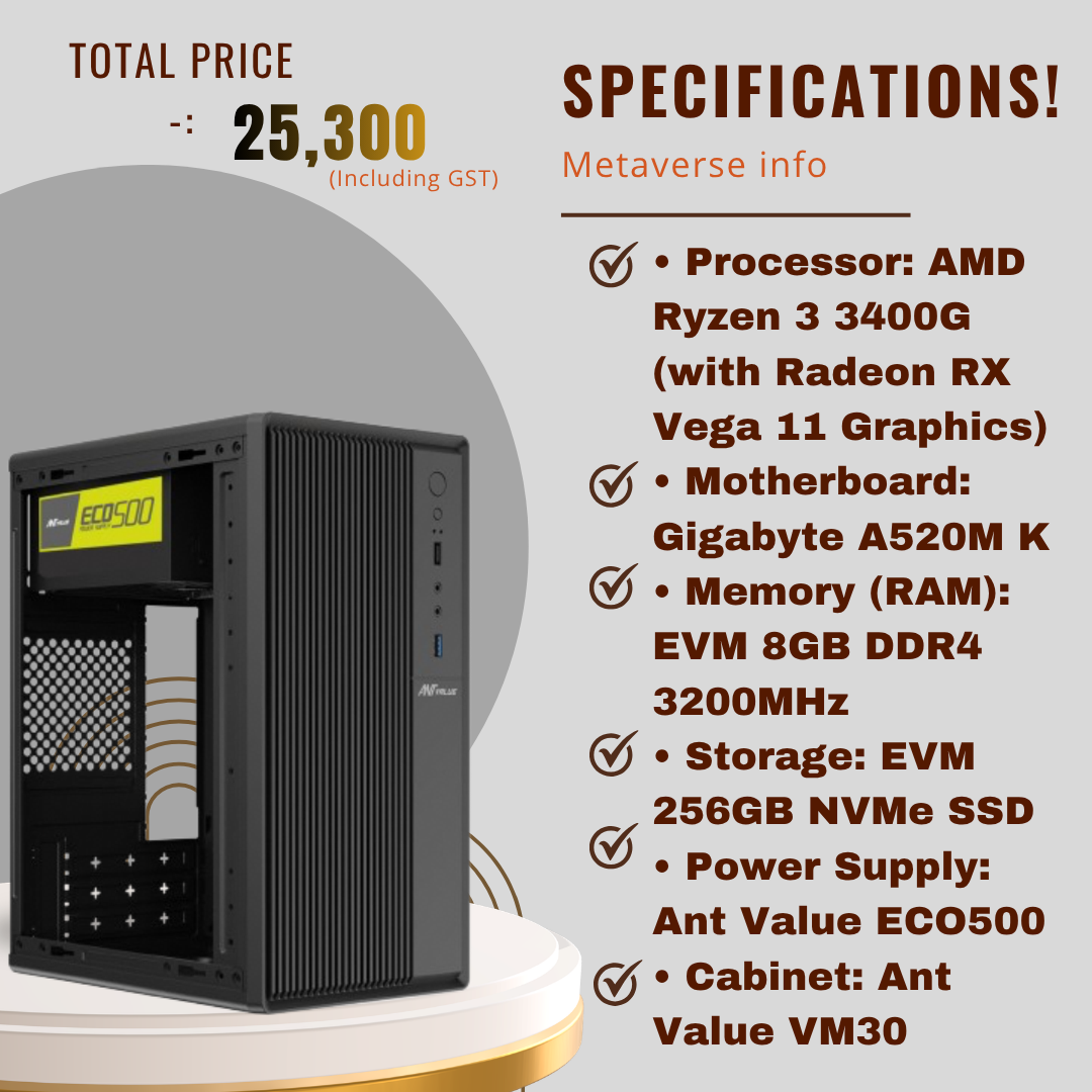 AMD RYZEN 3 3400G  | A520M | 256GB SSD Office & Home PC