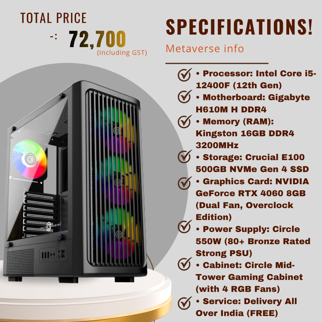 Intel Core i5 12400F Gaming PC (RTX 4060 8GB OC, 16GB RAM, 500GB Gen4 SSD)