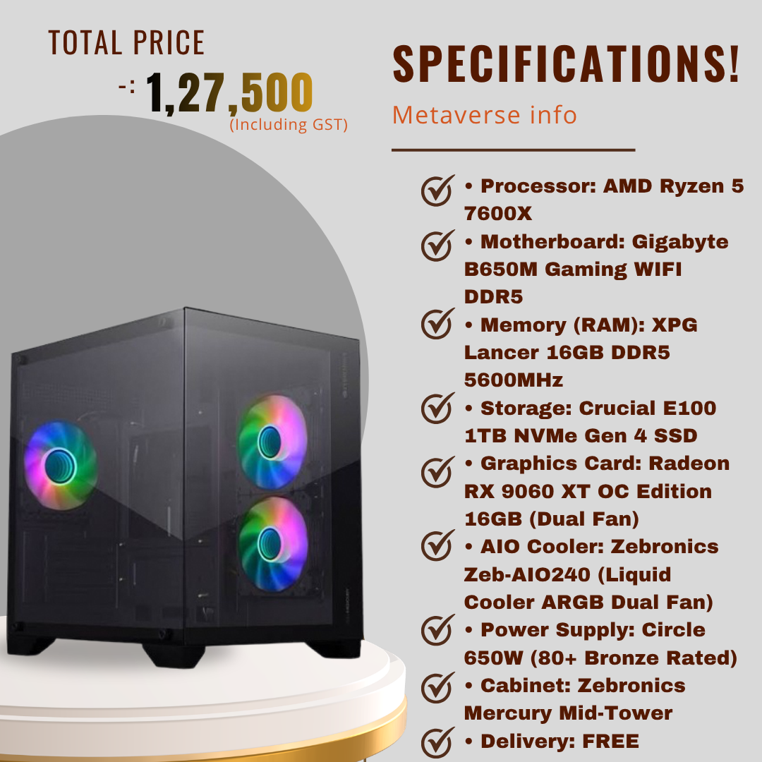 Ryzen 5 7600x + RADEON 9060XT 2FANS GPU PC