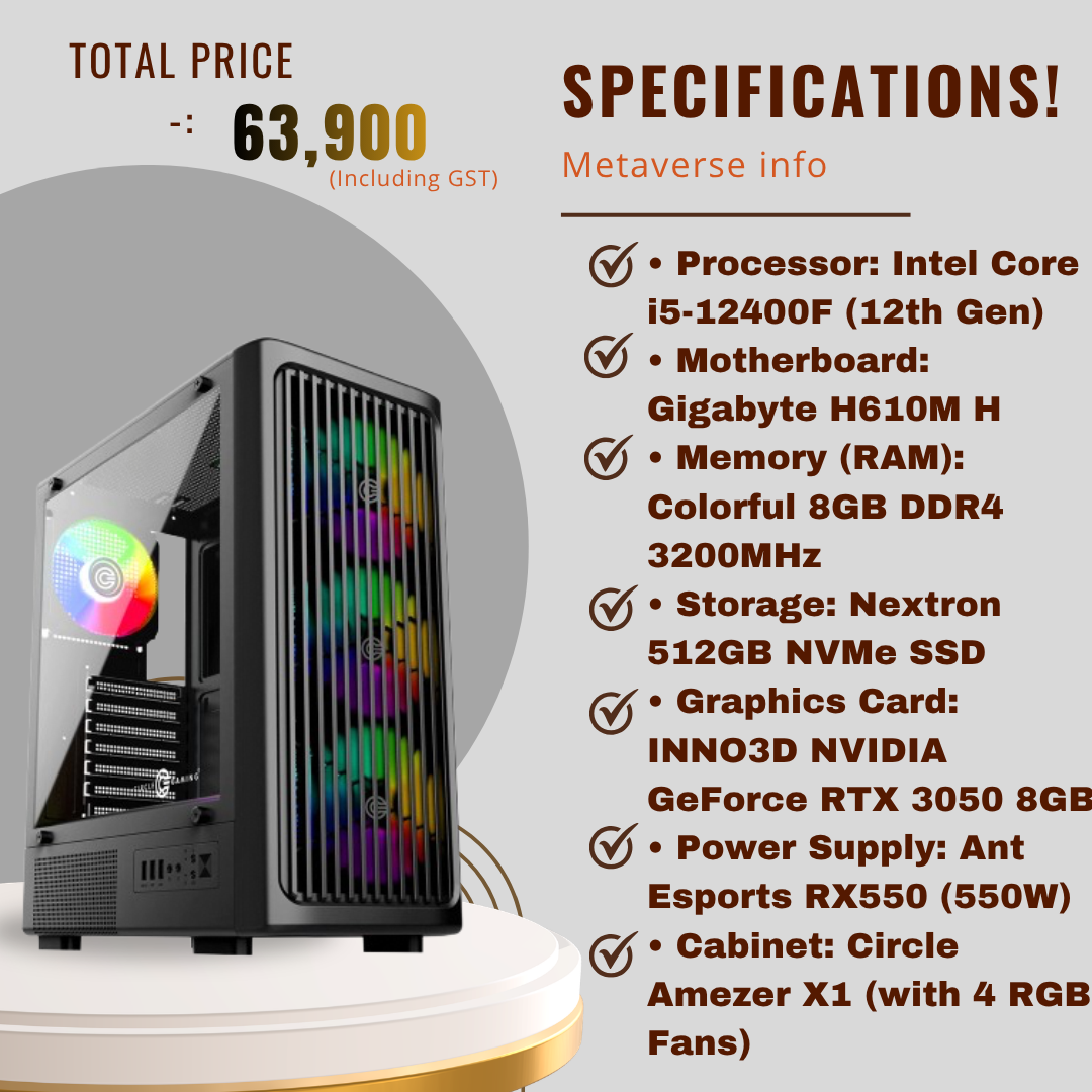 Intel Core i5 12400F Gaming PC (RTX 3050 8GB, 512GB NVMe, RGB)