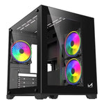 ICEMASTER Dynamite Mid-Tower Computer Case/Gaming Cabinet | Supports Micro-ATX, Mini-ITX | Pre-Installed 2 Side Fans, 1 Rear ARGB Fan & 2 Bottom Fans (Black)
