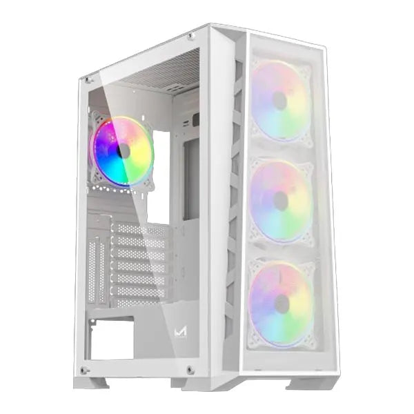 ICEMASTER Frosty Computer Case/Gaming Cabinet | Supports ATX, Micro-ATX, ITX, Motherboard | Pre- Installed 4 x 120mm ARGB Fans (White)