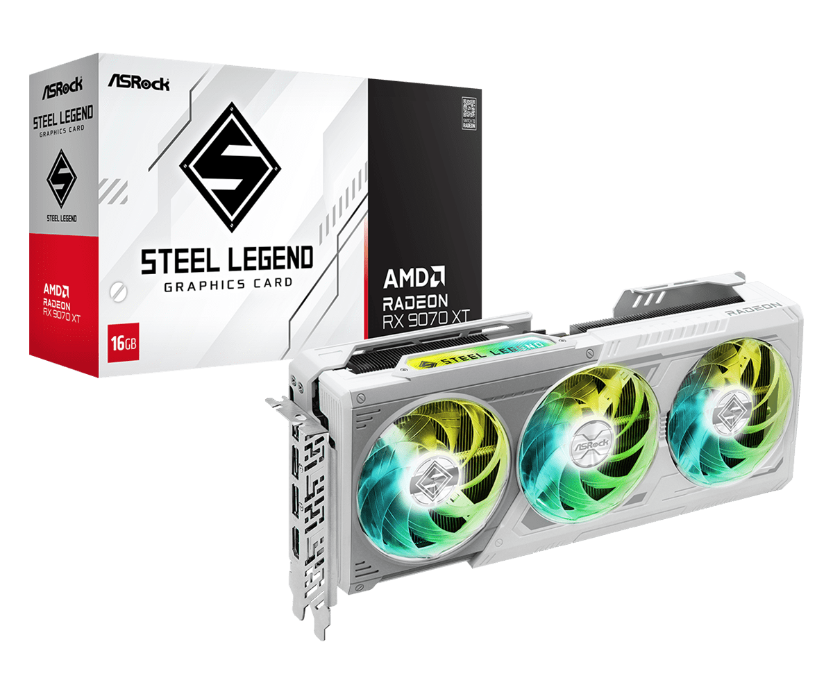 ASRock Radeon RX 9070 XT 16GB GDDR6 Steel Legend White Graphics Card