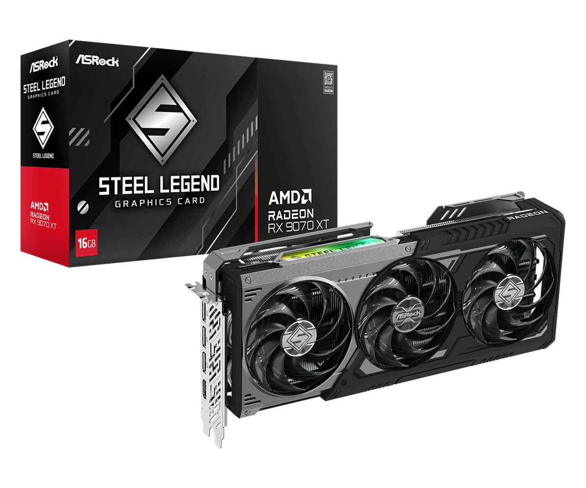 ASRock Radeon RX 9070 XT 16GB GDDR6 Steel Legend Black Graphics Card